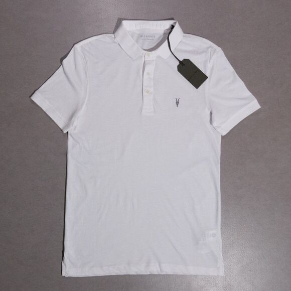 NWT AllSaints Men's Vidal Short Sleeve Slim Fit Polo Shirt Optic White Small - Picture 1 of 6